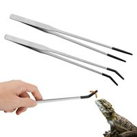 Stainless Steel Aquarium Feeding Tweezers Rubber Head Non-slip Aqaurium Clip Tools Extended Length 27CM Reptile Feeding Tongs
