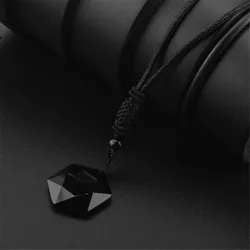 Black Obsidian Hexagram Star Necklace Lucky Hexagon Stone Quartz Pendant Amulet DIY Men Crystal Pendant Jewelry