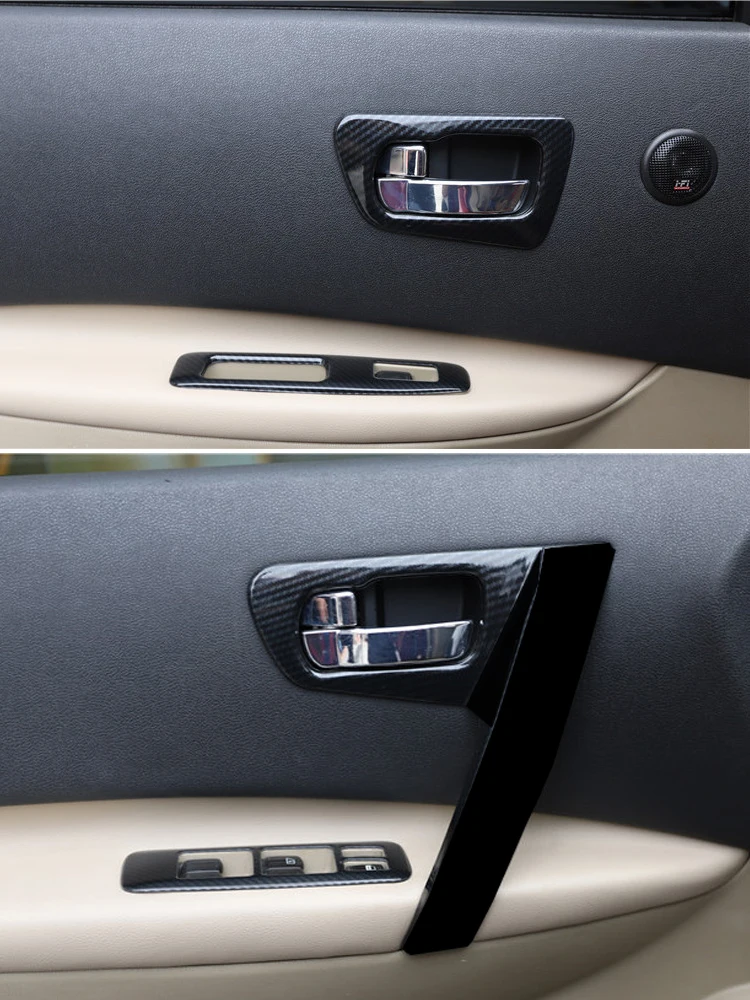 For Nissan Qashqai 2007 2008 2009 2010 2011 2012 2013 J10 Car Accessories Carbon Fiber Style Interior Door Handle Cover Trim