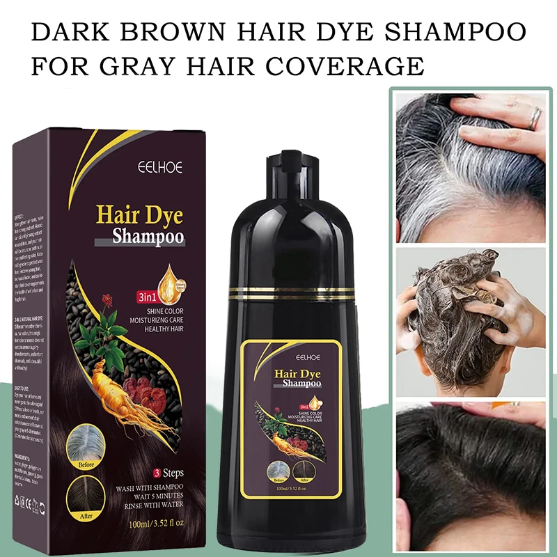 

100ml Dark Brown Hair Dye Shampoo 3in1 Darkening Hairs Instant Gray To Black Polygonum Multiflorum Coloing Cover for Men Women