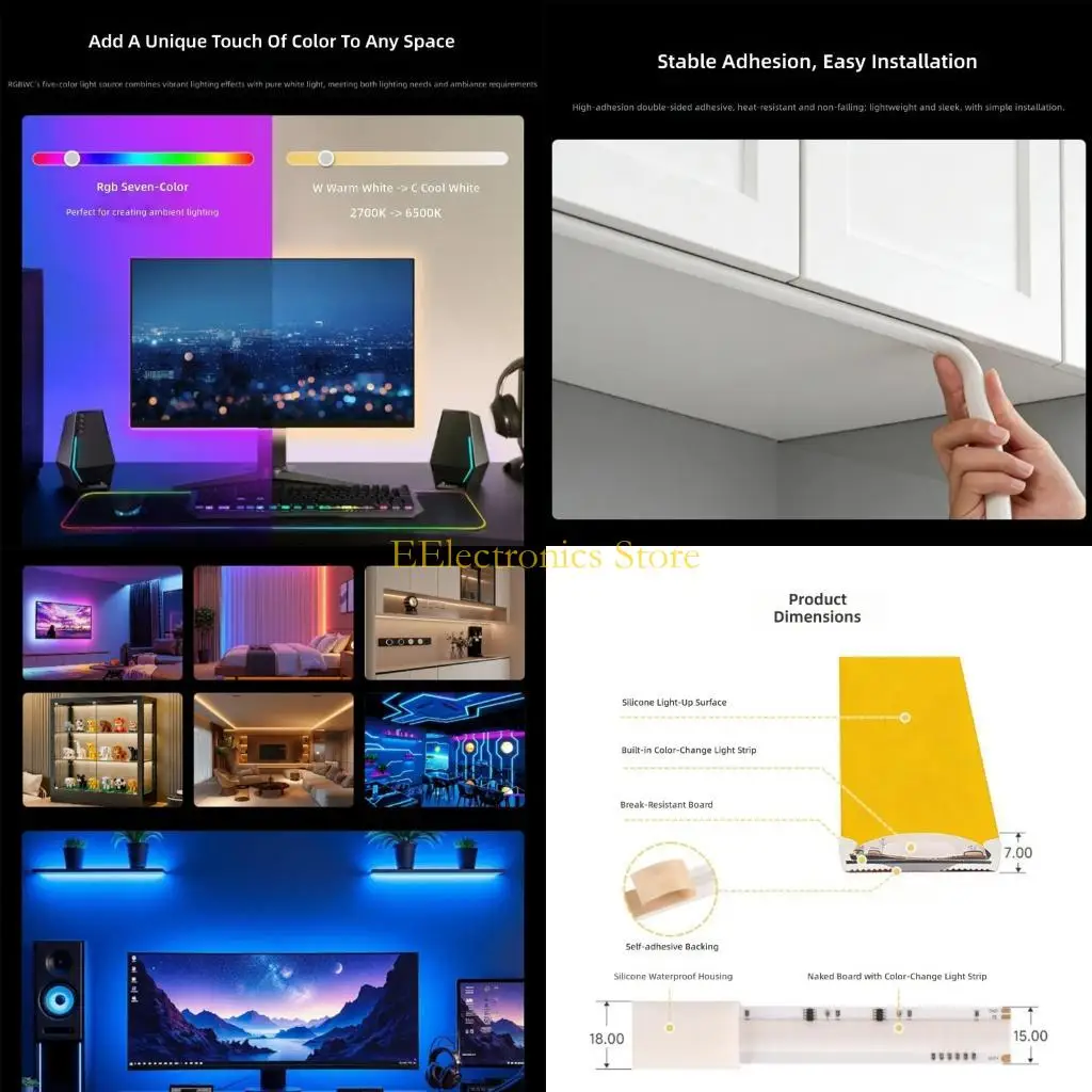 B03C Programmable RGBWC LED Light Strips With WS2812B Controller 256 Grayscales 24V Low Voltages Design