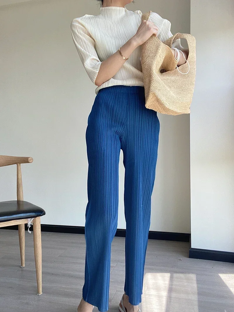 YUDX Spring Summer Autumn Women Casual Elegant Ladies Miyake Designer Casual Loose Straight Pleated Pants High Waist Trousers