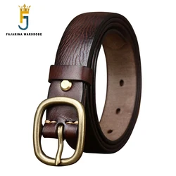 FAJARINA Ladies Top Layer Cow Skin Belts Copper Buckle Female Belt for Women 2.8cm Wide