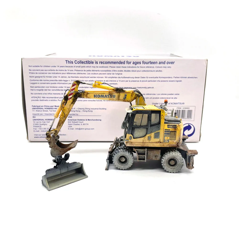 1:50 Scale DieCast UH8083 PW148-10 Wheeled Excavator Muddy Edition Construction Machinery Scene Decoration Gift Toy Model