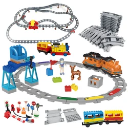 Bloques de construcción de gran tamaño para niños, tren de transporte ferroviario, piezas de pista, locomotora eléctrica, ensamblaje de bricolaje, juguetes de interacción