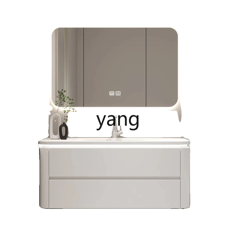 

Yjq oak bathroom cabinet combination simple washstand rounded corner wash basin bathroom ceramic integrated arc