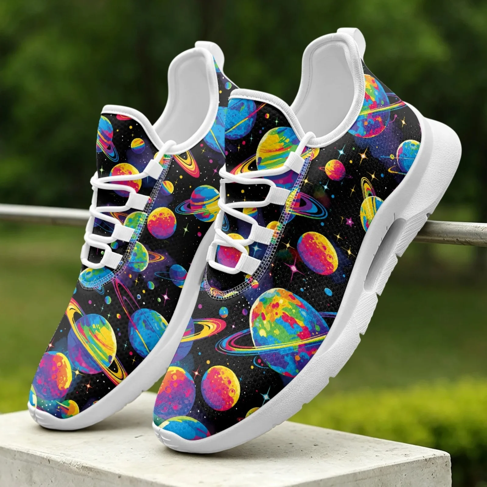 XIXIRIMIDO Lace-up Casual Shoes Mens Sneakers Comfortable Mesh Breathable Walking Shoes Women's Lightweight Soft Universe Space