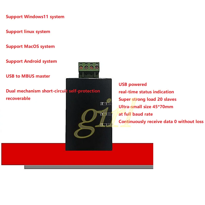 

MBUS to USB, MBUS master station meter reading, test communication on-site debugging, industrial-grade short-circuit protection