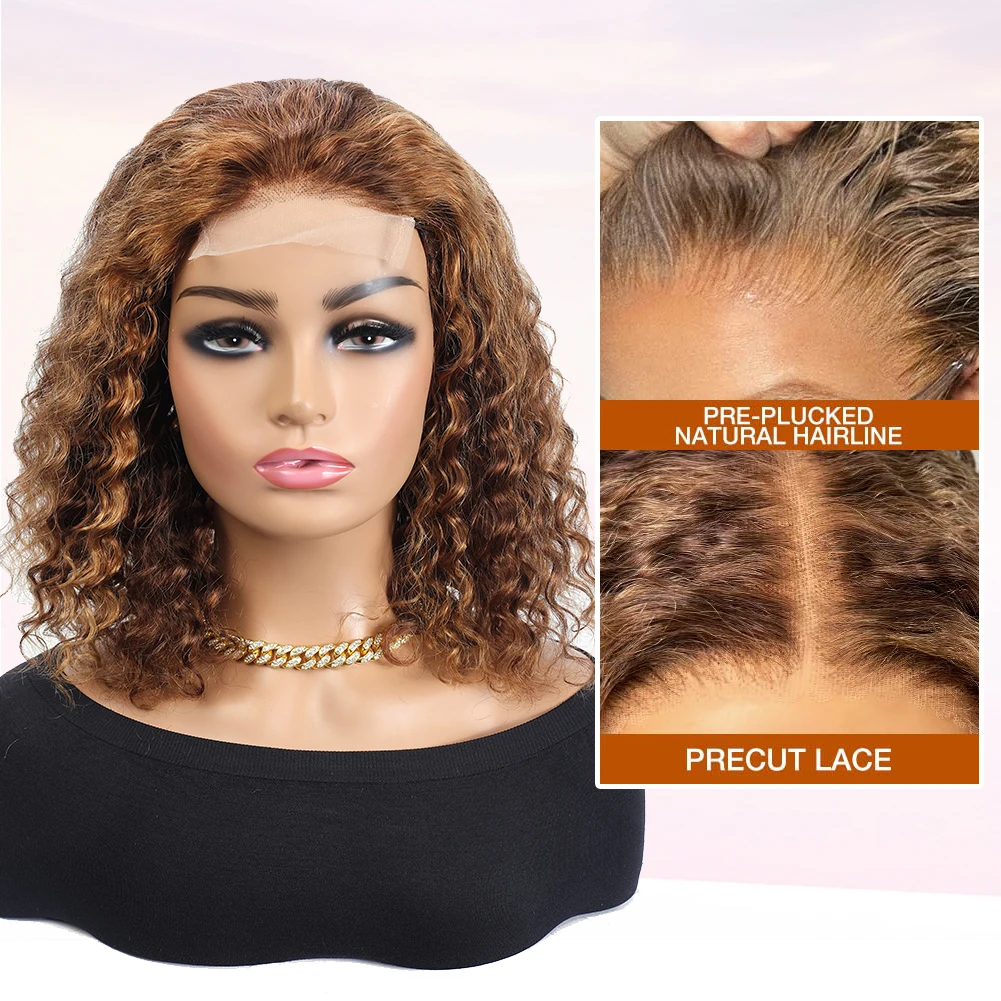 Парики 4x4 Lace Front Bob 4P/27 Highlight Honey Blonde Deep Wave Short Bob Wig Bob Wig Human Hair Bob Lace Front Wigs Human Hair