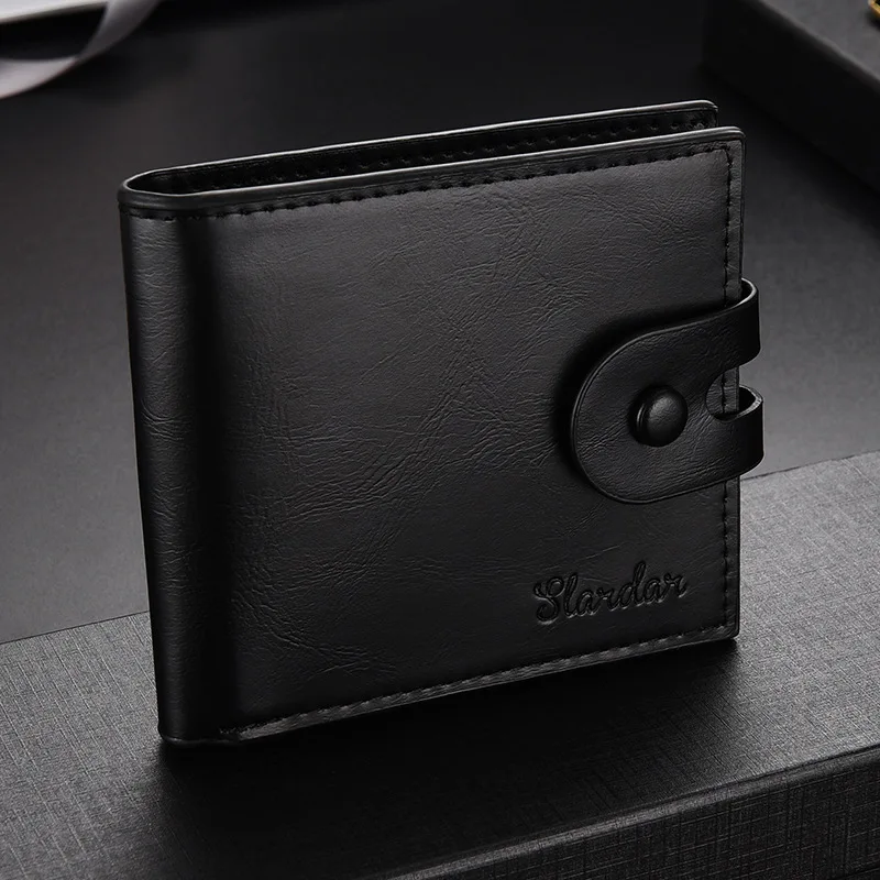 

2025 New Short Men Wallets Small Magnetic Buckle Card Holder Photo Holder Slim Male Print Wallet Zipper Coin Pocket Men Purses