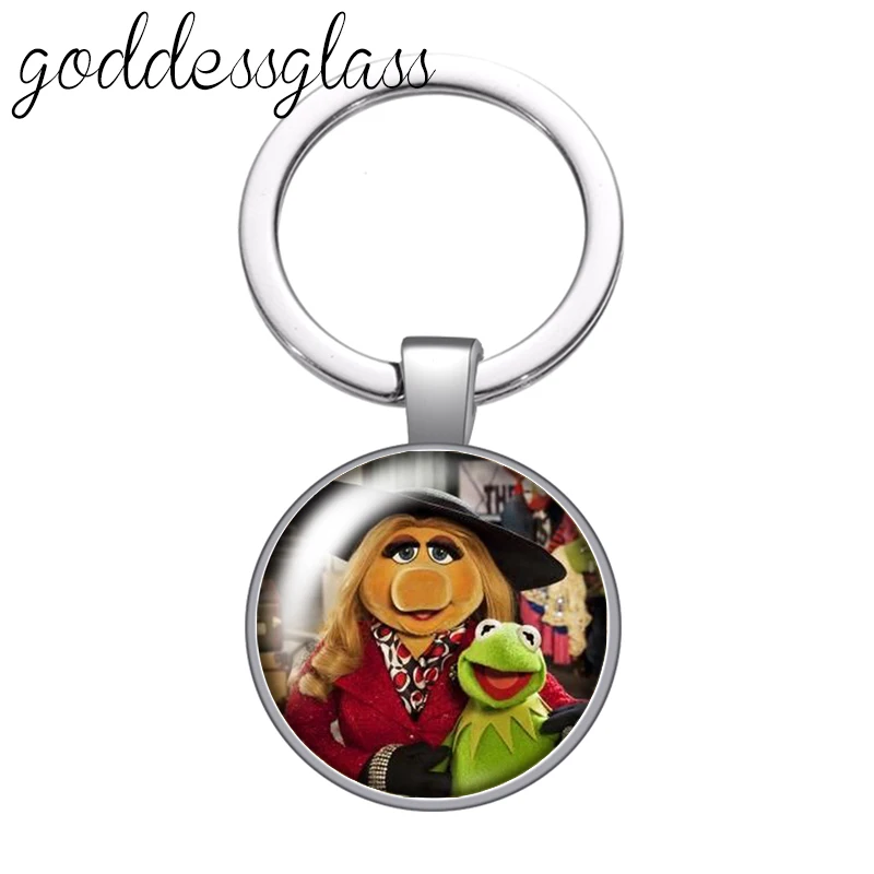 Disney Frog Funny Muppets Most Wanted Pig Photo glass cabochon keychain Bag Car key chain Ring Holder Charms keychains gift