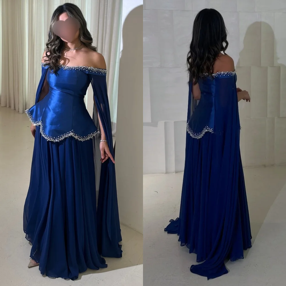 

Customized High Quality Charmeuse Pleat Sequined A-line Off-the-shoulder Long Dresses Bespoke Occasion Exquisite Fashion