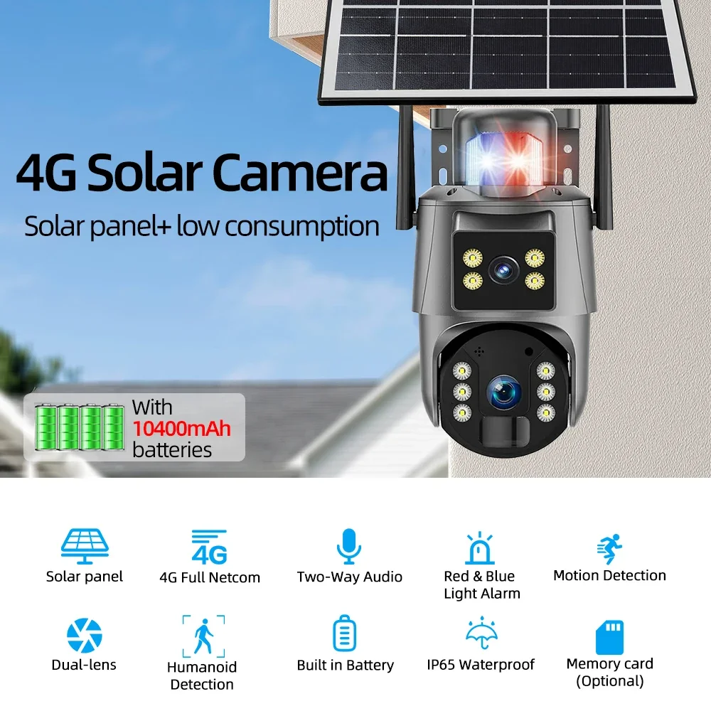 كاميرا Securexpert 8MP 4G تعمل بالطاقة الشمسية PTZ بعدسة مزدوجة 24/7 سجل AI كشف الإنسان اللون للرؤية الليلية البيانات اللاسلكية في الهواء الطلق CCTV WiFi #2
