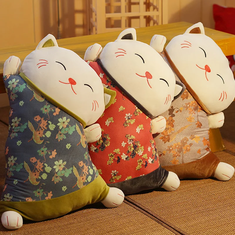 Almohada de gato de la suerte de estilo japonés, cojín trasero de sofá de doble uso, cinturón de asiento de oficina, cojín de cintura, almohada lumbar para coche