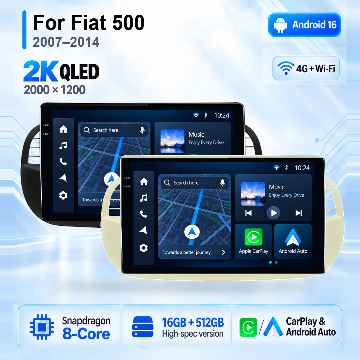 Android 16 Carplay Auto Car Radio Multimedia Player For FIAT 500 2007 - 2015 E53 X5 M5 DSP Autoradio GPS Stereo 2din Head Unit
