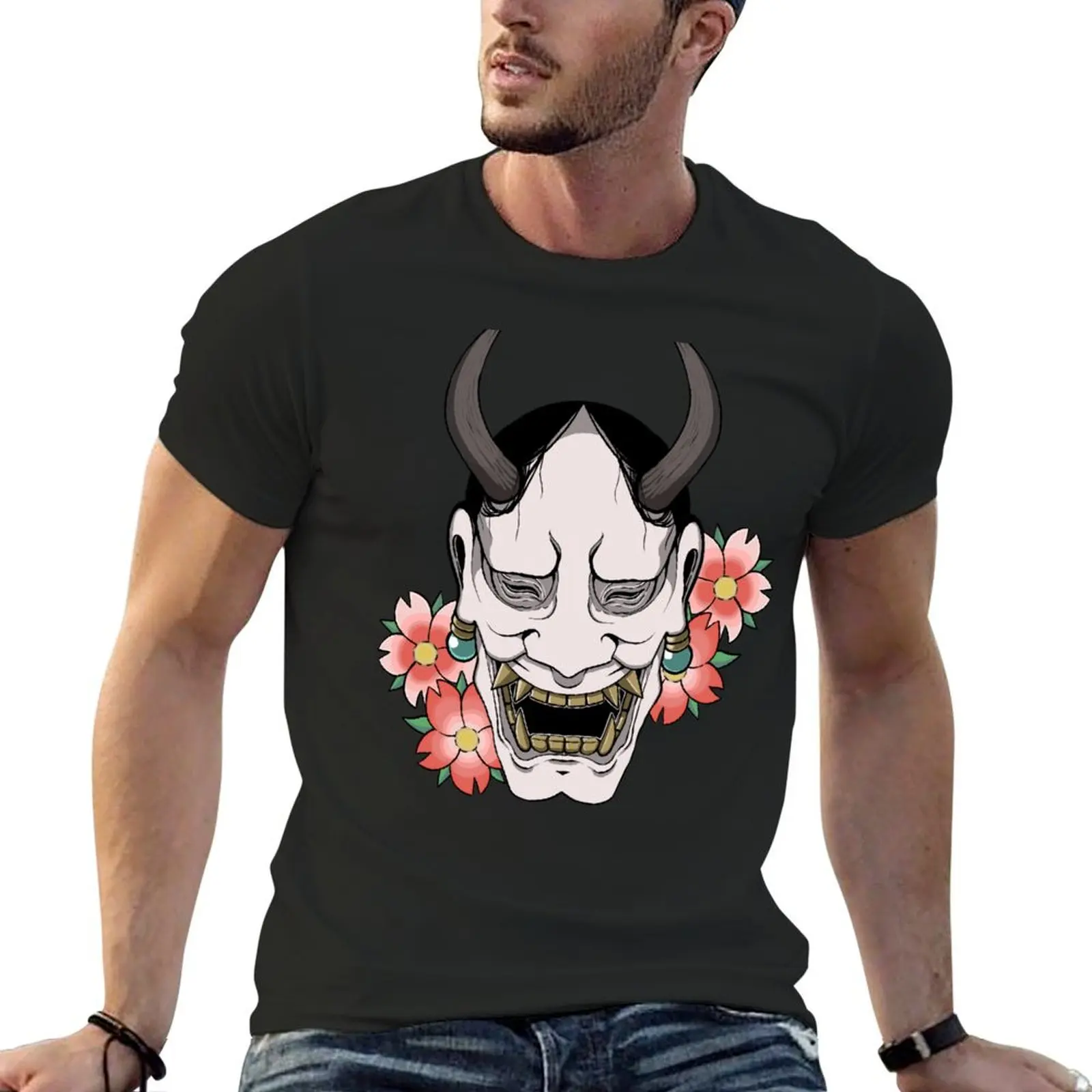 Hannya T-Shirt basketball graphic tees rapper graphic tees aesthetic clothes plain black t shirts men