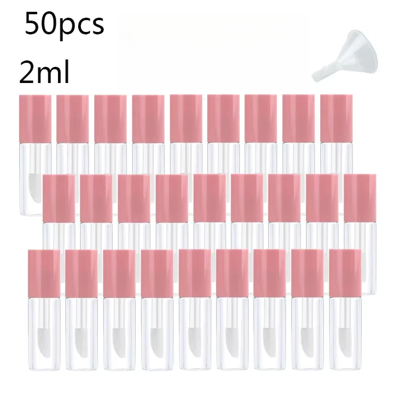 50 Uds 2ML tubos de brillo de labios PE transparentes vacíos tubo de bálsamo labial de plástico lápiz labial Mini muestra contenedor de cosméticos rosa