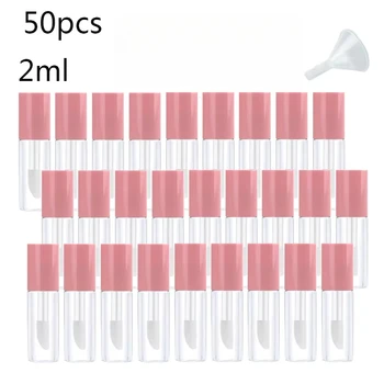 50 Uds 2ML tubos de brillo de labios PE transparentes vacíos tubo de bálsamo labial de plástico lápiz labial Mini muestra contenedor de cosméticos rosa