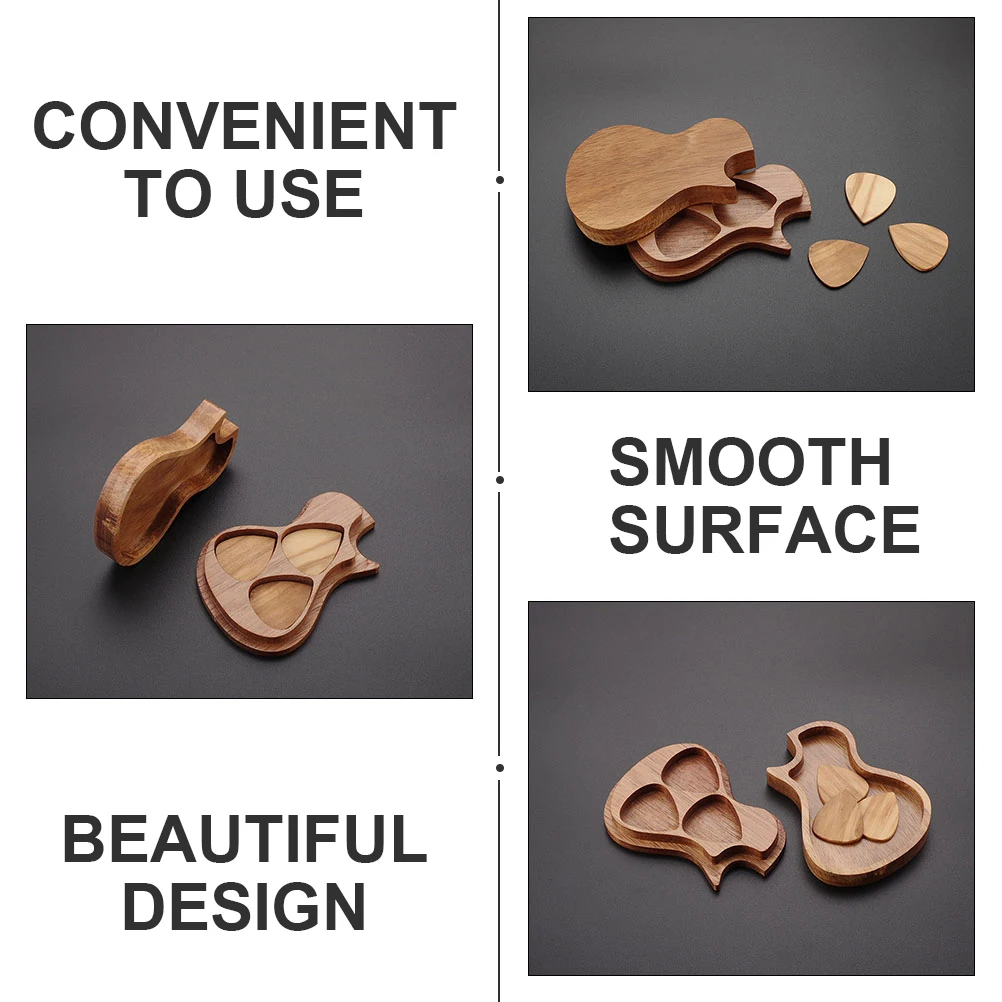 

1 Set Olive Wood Guitar With 3 Picks Durable Wooden Plectrum Storage Holder For Guitarists Artistic Accessories For