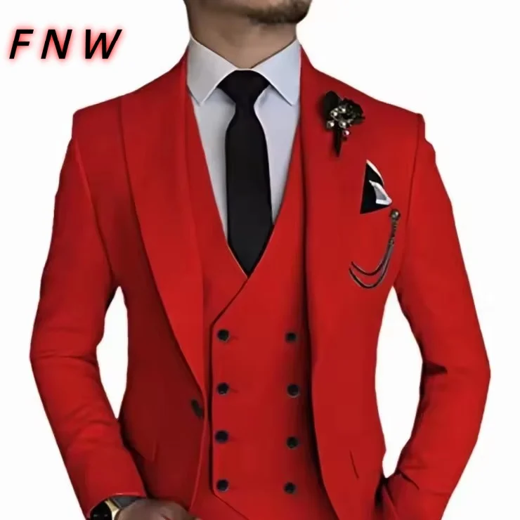 

Customized Luxury Men's Suit 3-piece Wedding Groom Tuxedo (Jacket+Vest+Pants) Elegant High Quality Single Button Business Suit