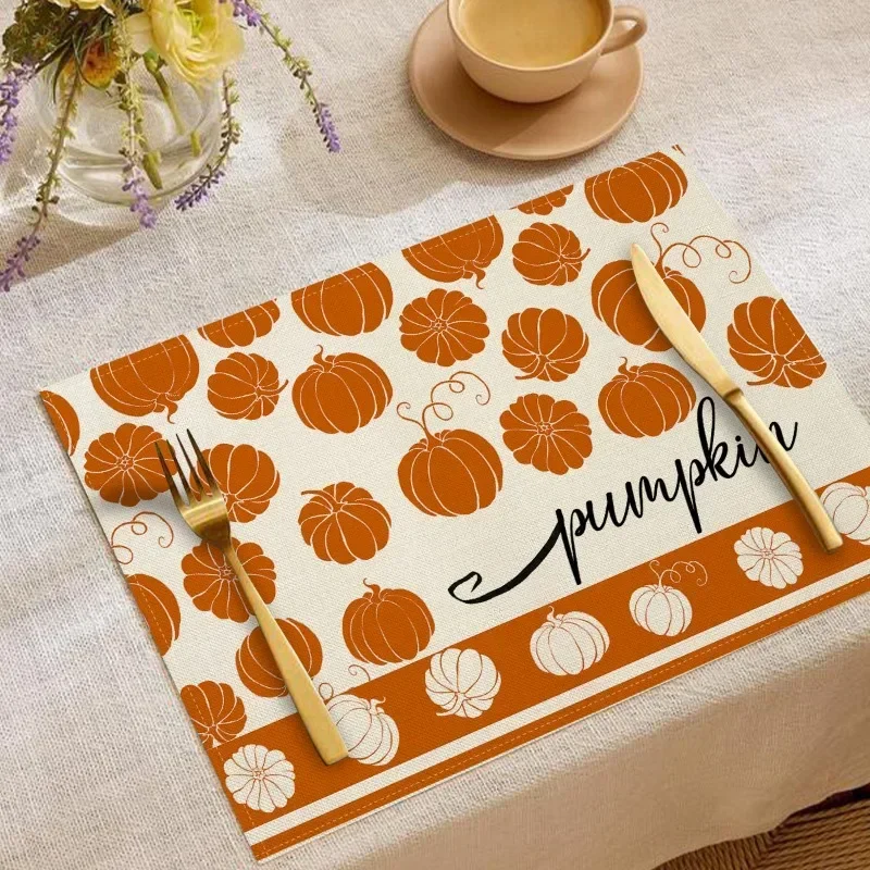 

Autumn Thanksgiving Decorative Placemats Pumpkin Tableware Insulated Table Simple Versatile Western Restaurant Kitchen Supplies