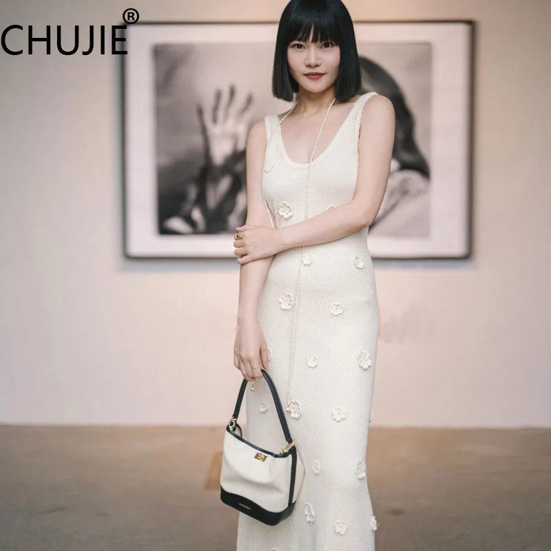 

CHUJIE Goddess Floral Suspender Dress Slim Fit Long Dress with Lining Elegant Summer SS25