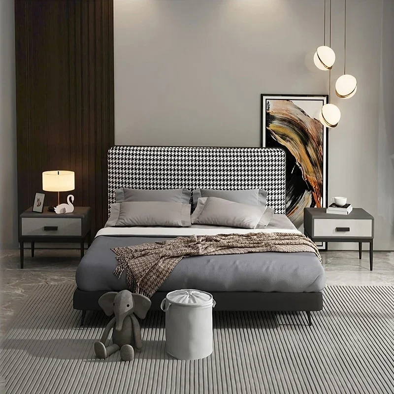 Nordic thousand bird grid cloth art bed light luxury ins Internet celebrity master bedroom 1.8 meters American double post