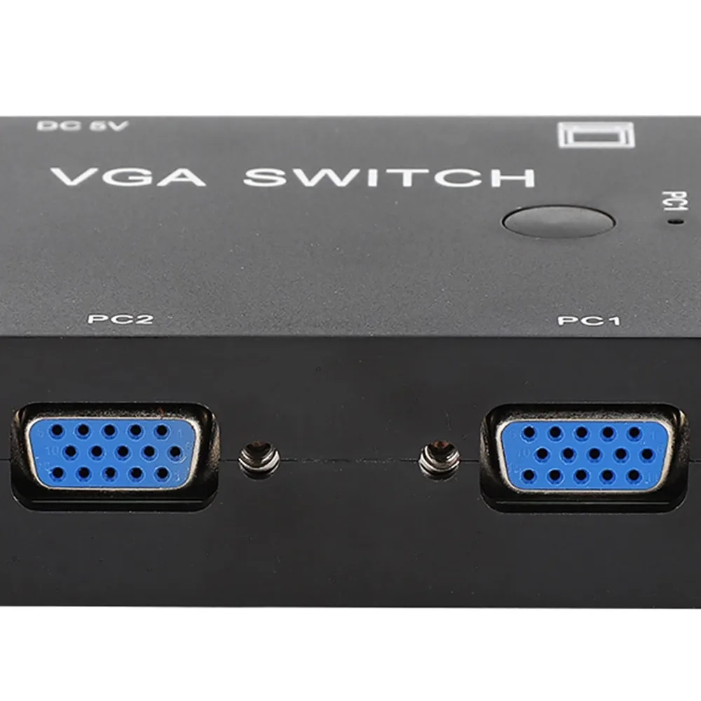 2 Port VGA Splitter Press Button Plug and Play VGA Switch Box 2 In 1 Out Long Distance Video Selector Switcher Host Switch