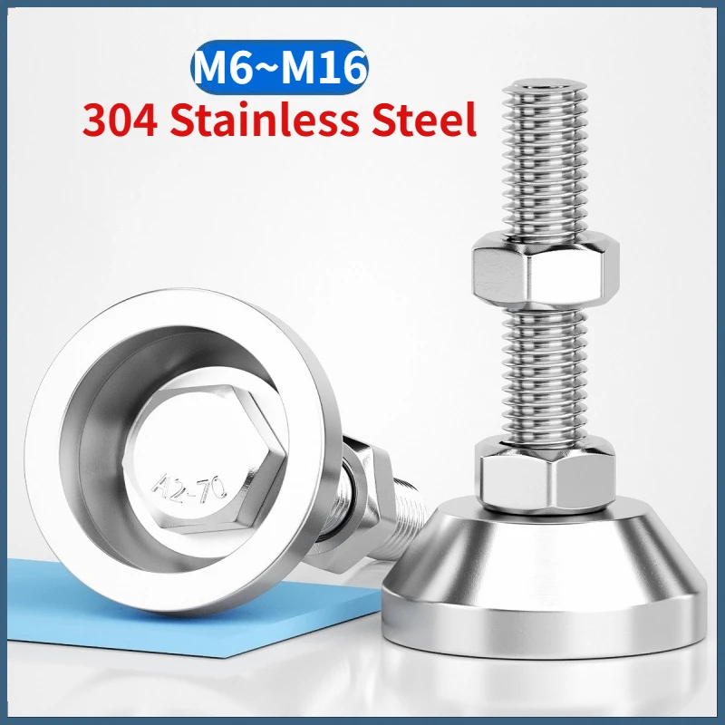 Beicai M8 M10 M12 M14 M16 304 Stainless Steel Heavy Fixed Foot Screw Anti-slip Shock-absorbing Adjustable Legs Swivel Base