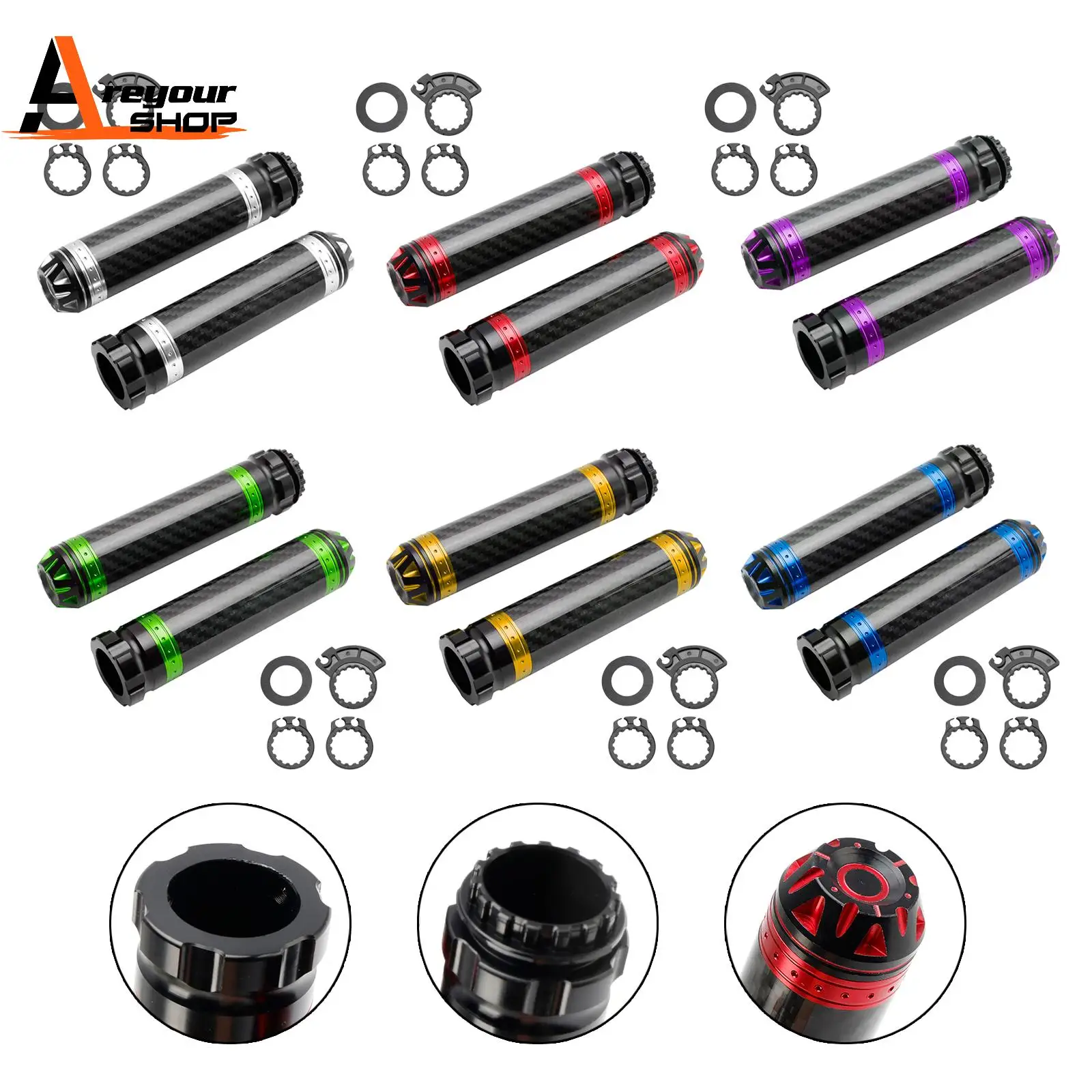 

7/8"/22Mm Motorcycle Handle Bar Hand Grips Carbon Universal Green for Motorcycle Silver