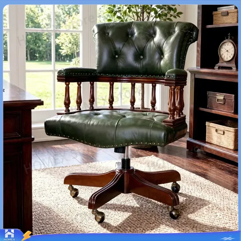 Modern Retro Executive Office Chair Leather Swivel Adjustable Chesterfield Captain Chair for Meeting Room Home Desk Furniture