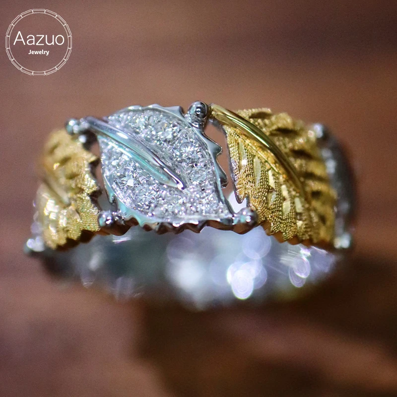 

Aazuo Vintage DeSign 18-каратное белое и желтое золото с настоящими бриллиантами H SI Lines Кольцо в подарок для женщин Делюкс Банкет Модные украшения Au750