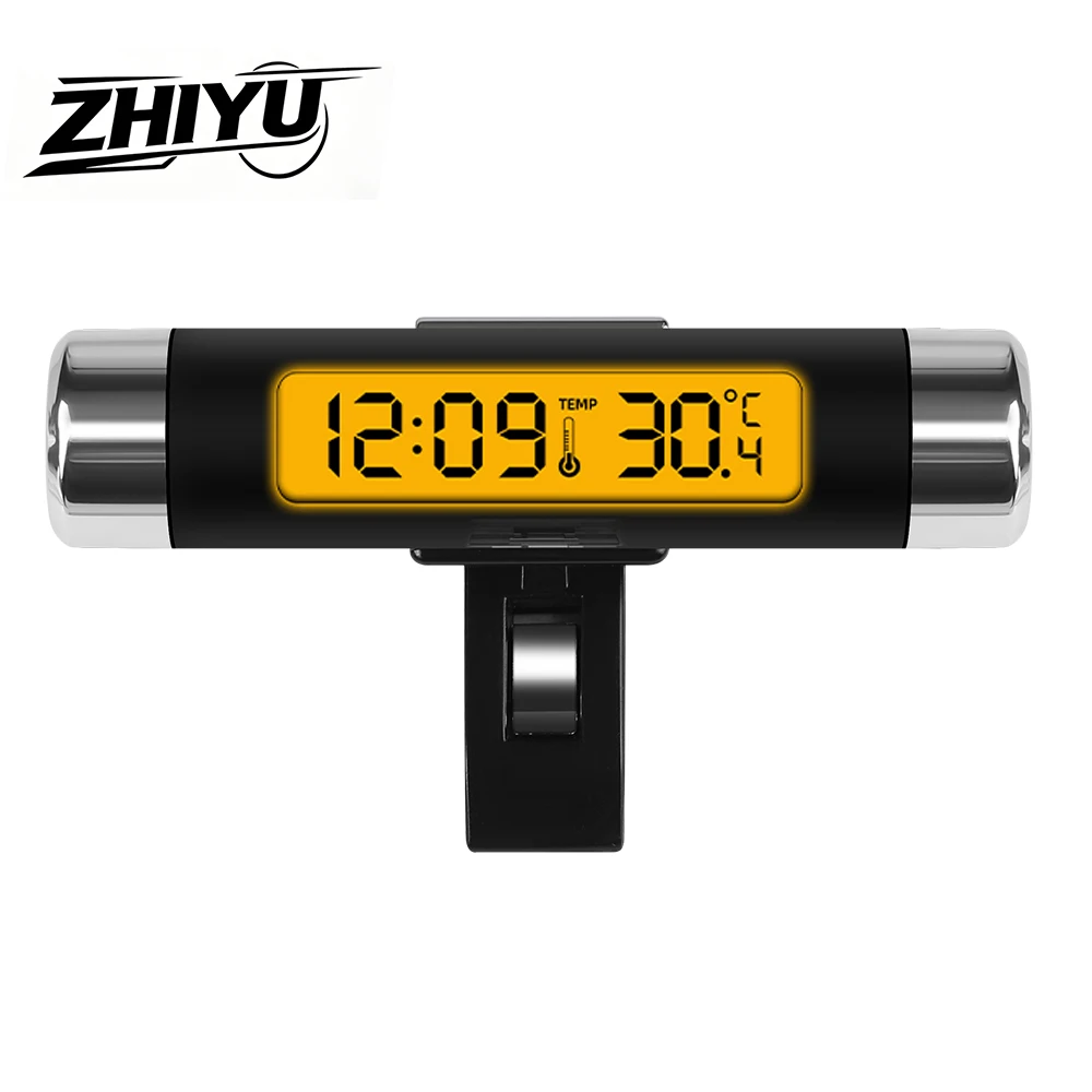ZHIYU 2 in 1 Portable Digital LCD Car Clock And Thermometer with Blue Backlight Automotive Electronic ClockThermometer with Clip