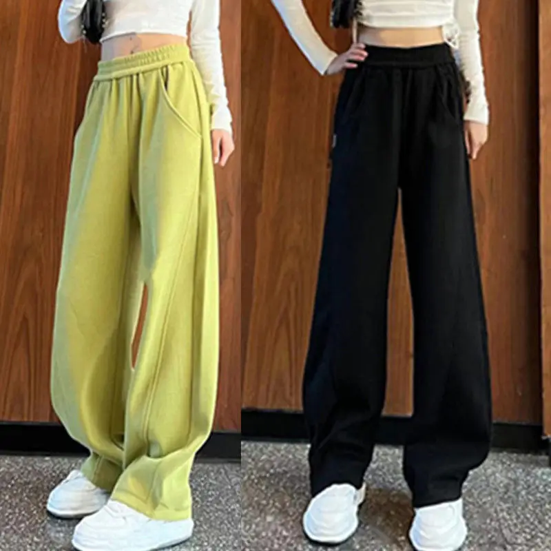 Nuevos pantalones holgados adelgazantes de pierna recta hasta el suelo para mujer, pantalones informales estrechos de pierna ancha para primavera y otoño, ropa única de moda para mujer