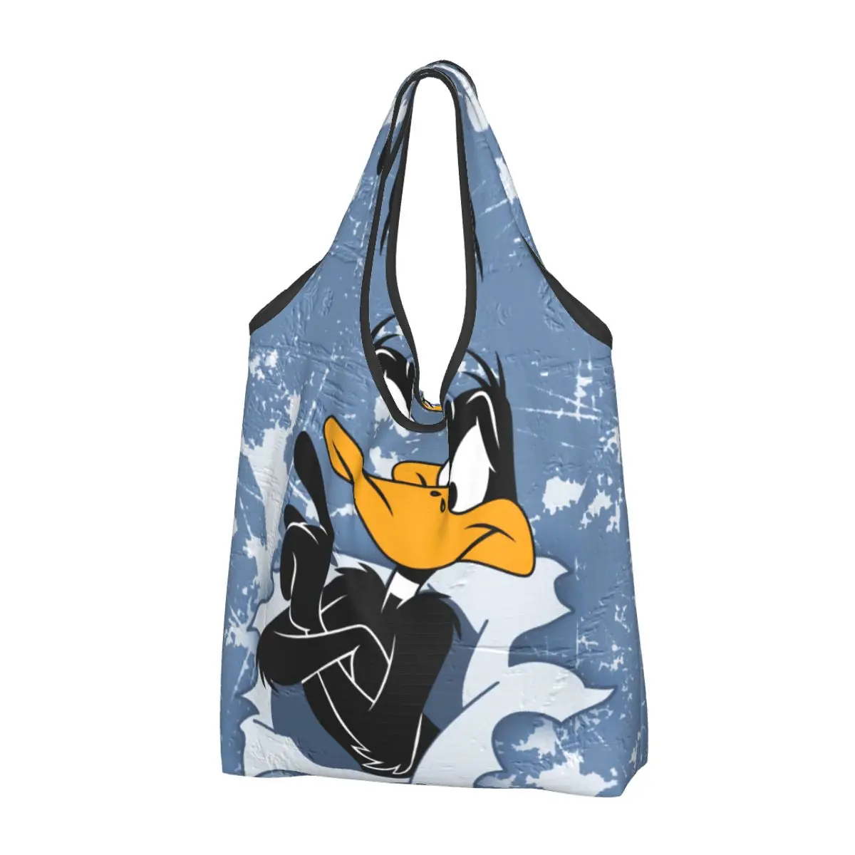 Custom Disney Daffy Duck Grocery Shopping Bags Funny Shopper Shoulder Tote Bags Big Capacity Portable Animation Cartoon Handbag