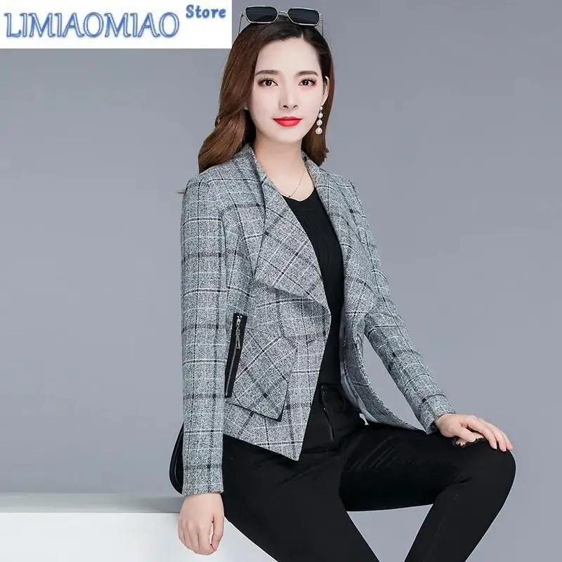 

New Female Blazer Short Coat Spring Autumn clothing Slim Mother Thin Suit Jackets Top Women Jacket Vintage Gray Lapel