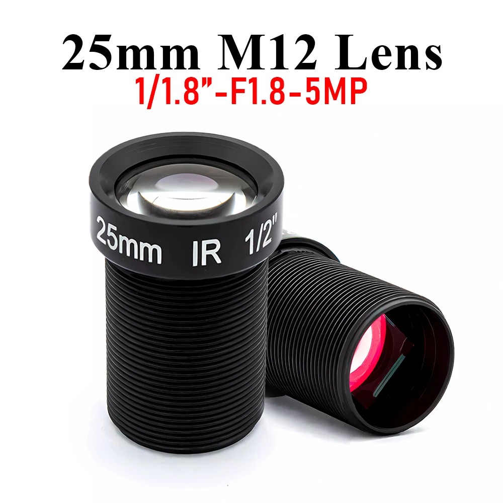 5MP 25mm M12 Mount Lens 1/1.8 F1.8 Distortion-Free Fixed CCTV Camera Lens for Machine Vision Industrial Security Surveillance