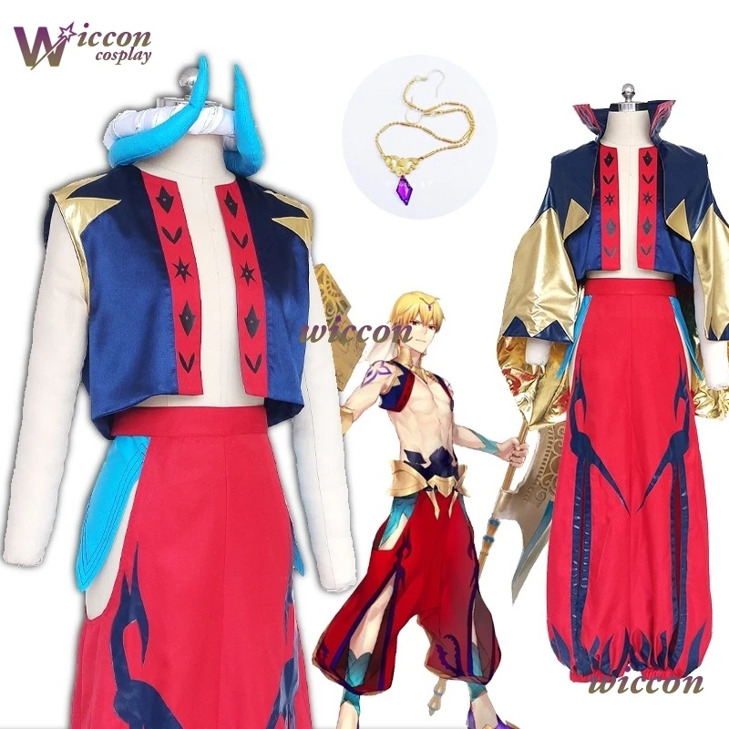 أنيمي FGO المذرة جلجامش مصير تأثيري حلي شعر مستعار حكيم الملك جلجامش لعبة لعب الأدوار الرجال الزي هالوين المعرض الملابس ديكور