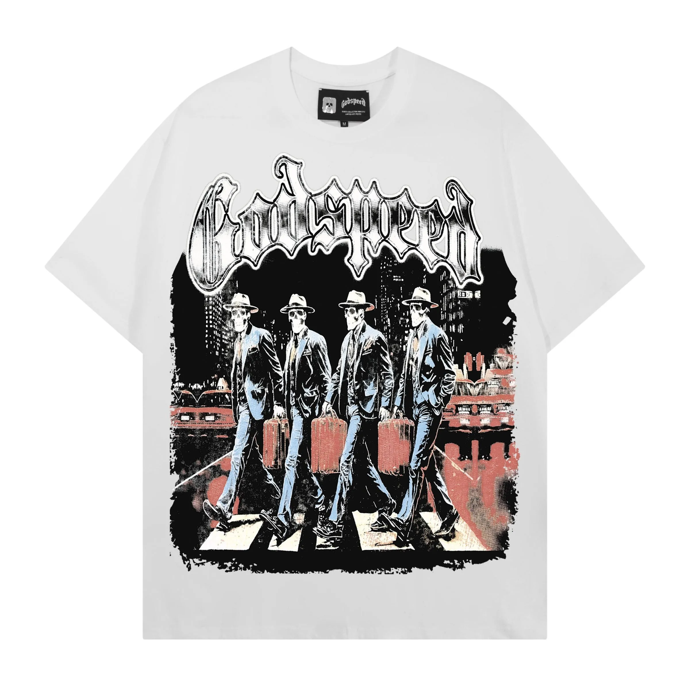 Godspeed Rockabilly Cotton T-Shirt Short Sleeve Double Weave Loose Fit High Quality Pure Cotton Print Streetwear Citywalk Casual