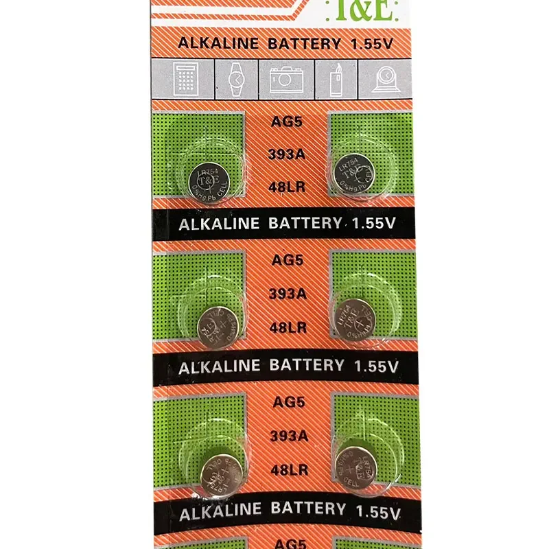 10-100 Uds AG5 LR754 batería Sr754 SR754SW 193 393 393A LR48 pila de botón alcalina 1,5 V para reloj juguete baterías de audífonos