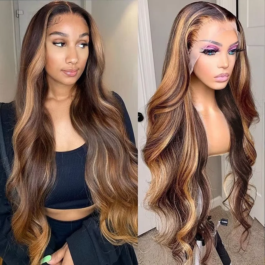 

36 40 Inch 4/27 Highlight Wig 100% Human Hair Wig 13x4 13x6 HD Lace Front Wig Ombre Blonde Brazilian Body Wave Wig For Woman
