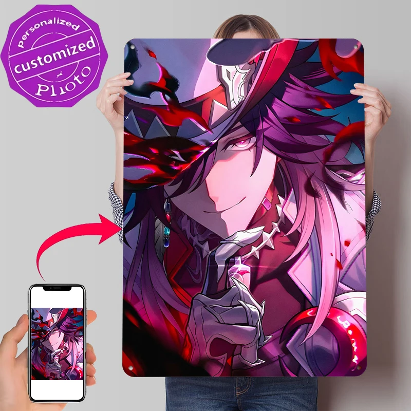 Anime-Charakter mit Dunkler Magie Poster Individualisierte Vintage Metallschilder Wandkunst Retro Blechschild für Wohndekor Accessoires
