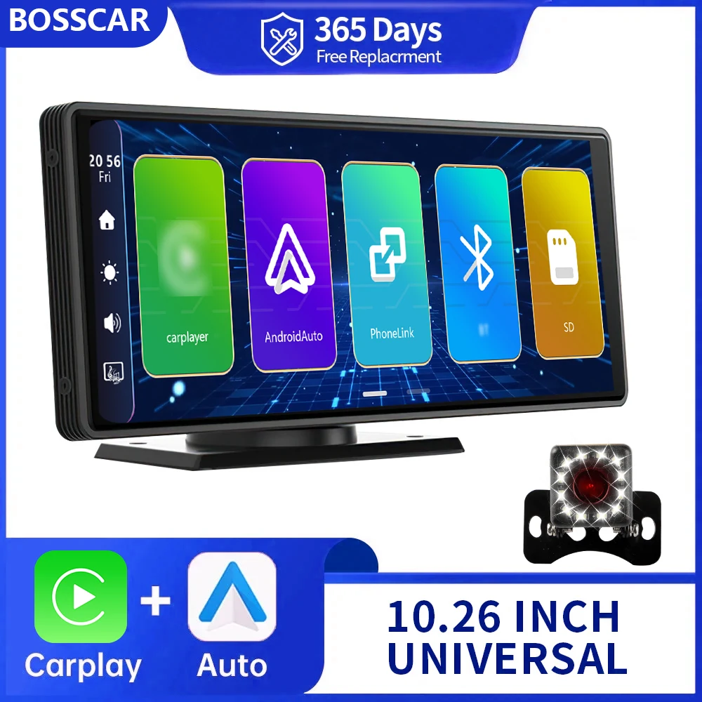 10.26Inch Wireless CarPlay Android Auto Universal Multimedia Video Player IPS Screen Reverse Camera Monitor Bluetooth AUX FM USB