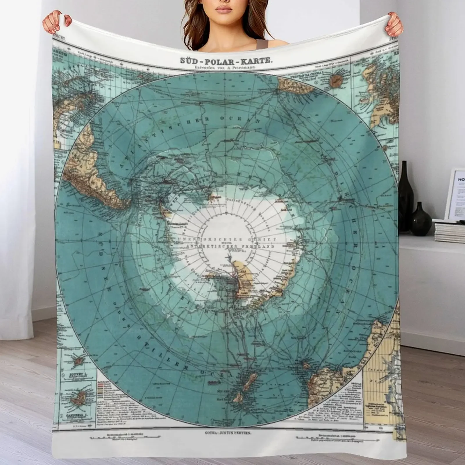 

Vintage Antarctica Map Throw Blanket Sofa For Decorative Sofa Thins Blankets