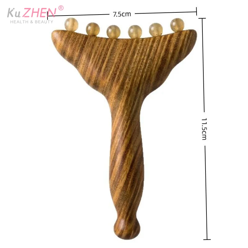 Portable Sandalwood Meridian Massage Comb Promote Hair Meridians Body Anti-static 6-beads Sheep Horn Head Massager Gua Sha Tool