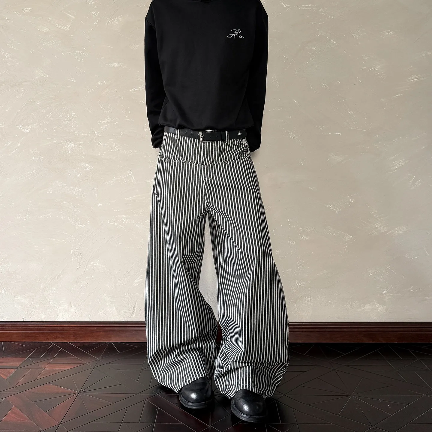 

American Retro Men's Casual Work Pants Loose Straight Drapey Stripe Autumnal Wide Leg Long Trousers Comfortable Fit Polyester...