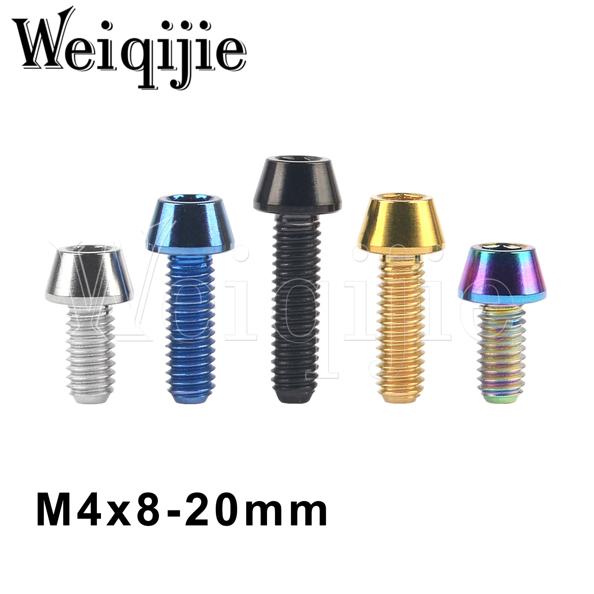 

Weiqijie 6pcs Titanium Ti Bolts M4x8/12/15/20mm Tapered Head Hex Bicycle Bike Screw