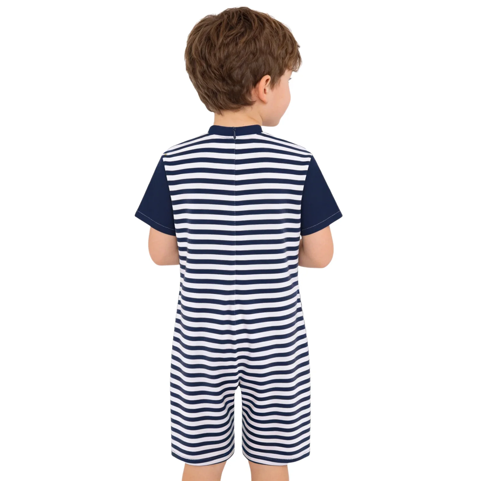 Children Special Needs Adaptive Short Sleeve Striped Jumpsuit Back Zipper Anti-Strip Bodysuit Autism Kids Adaptation Clothing
