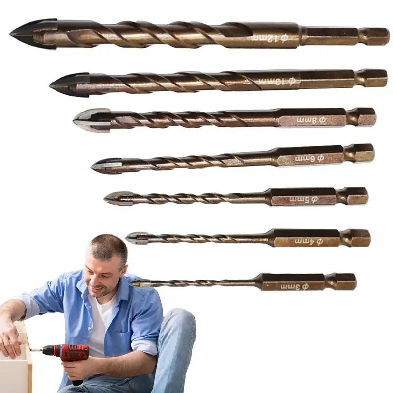 

Сверло для бетонной кладки, набор сверл для бетона из 7, прецизионный профессиональный молоток с наконечником для строительства, алюминиевый гранит