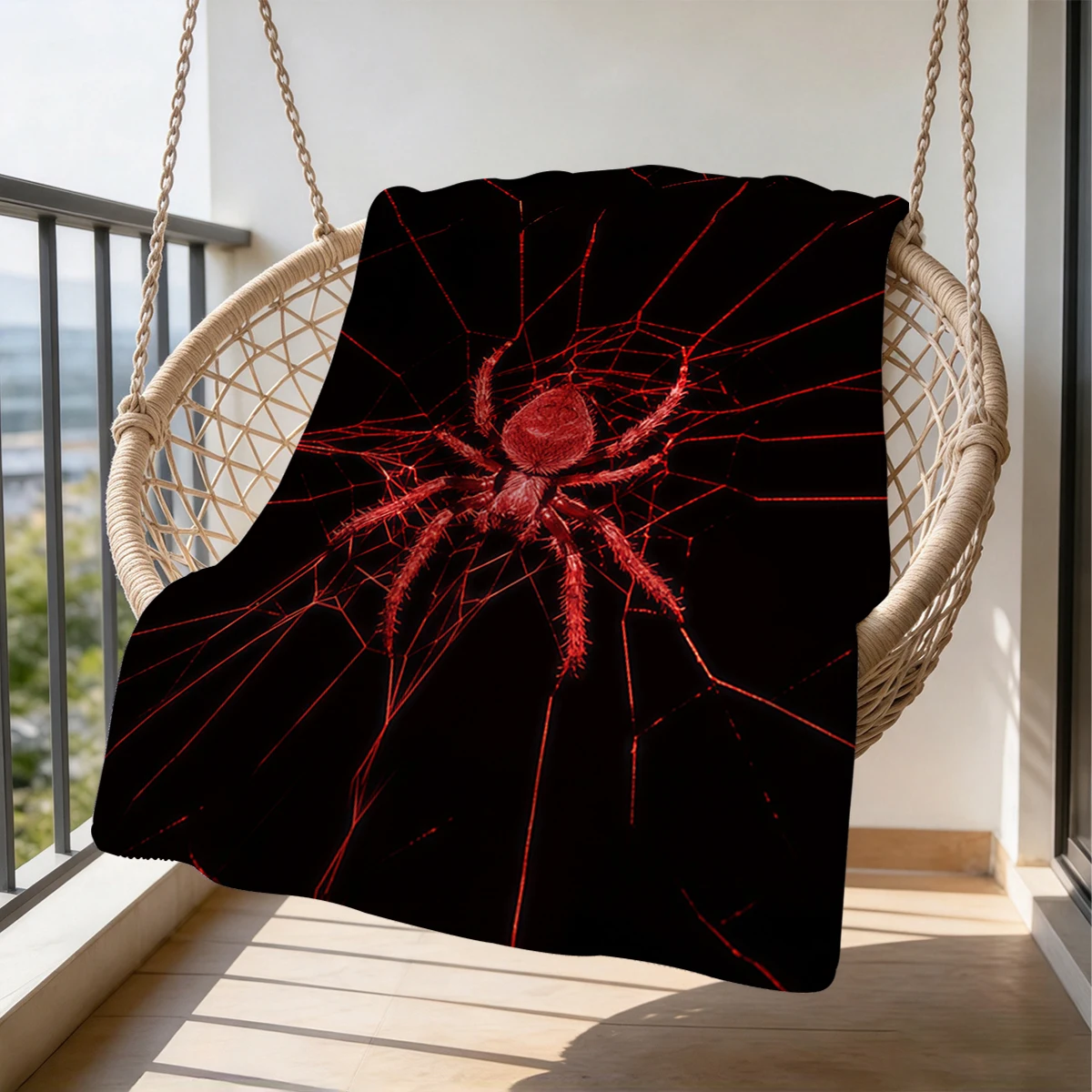 Red Spider Web Flannel Blanket Warm Soft Halloween Christmas Couch Warm Cozy Decorative Decor Gift for All Season